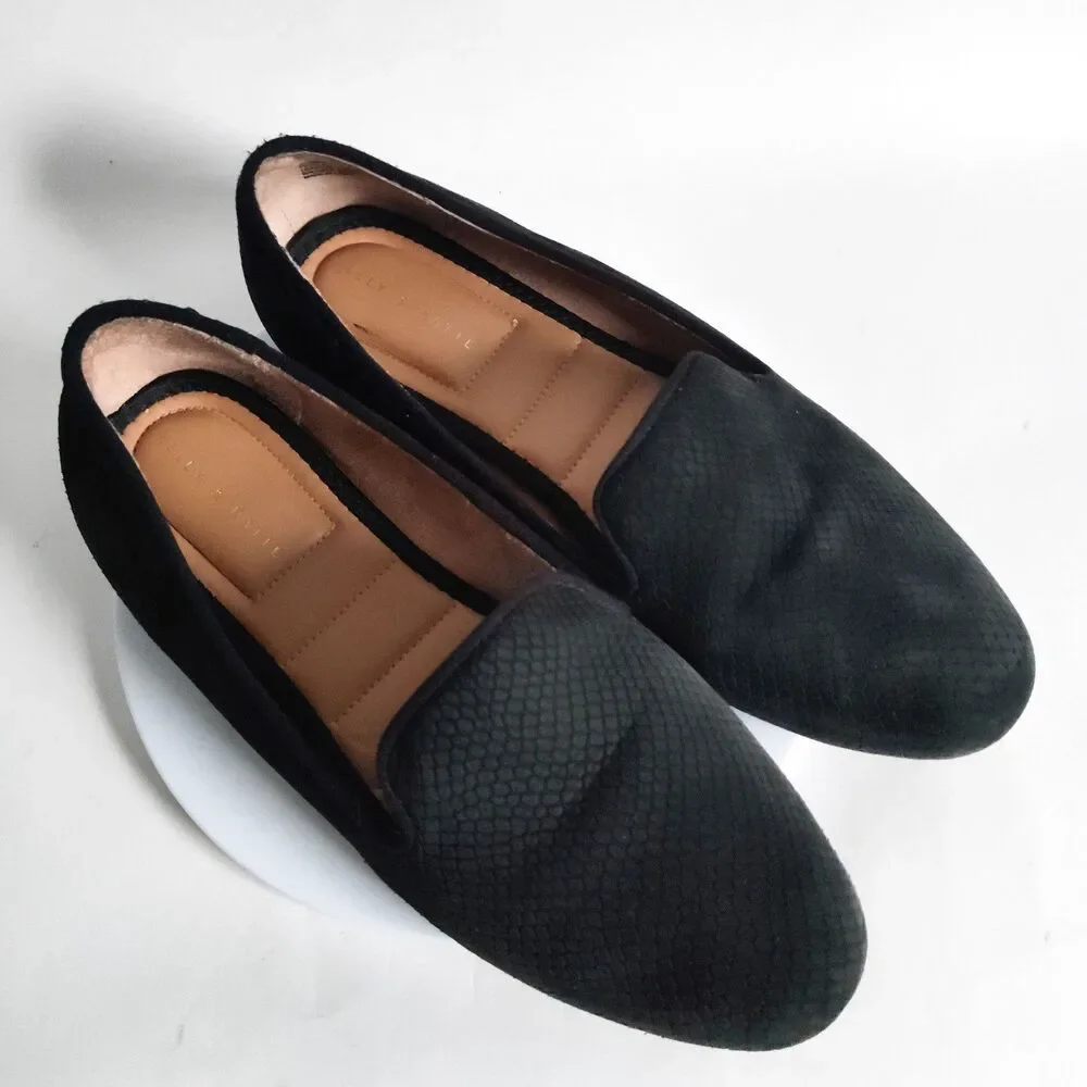 Kelly & Katie Black Leather Slip On Comfort Snakeskin Embossed Loafers Size‎ 9.5